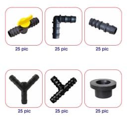 Radhe Agri 16 MM Drip Irrigation Pipe Fittings Accessories Set, Elbow, Tee, Straight Connector, Y Jointer, Drip Cock, Grommet (Each 25 Pcs) 3