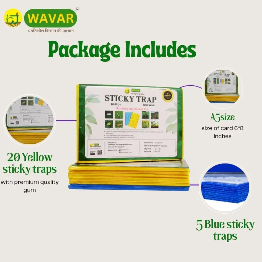 WAVAR Sticky Trap A5 Size, 20 Yellow And 5 Blue Combo, 6 x 8 Inch, 3mm Thickness, Eco Friendly Pest Control Solution - Image 4