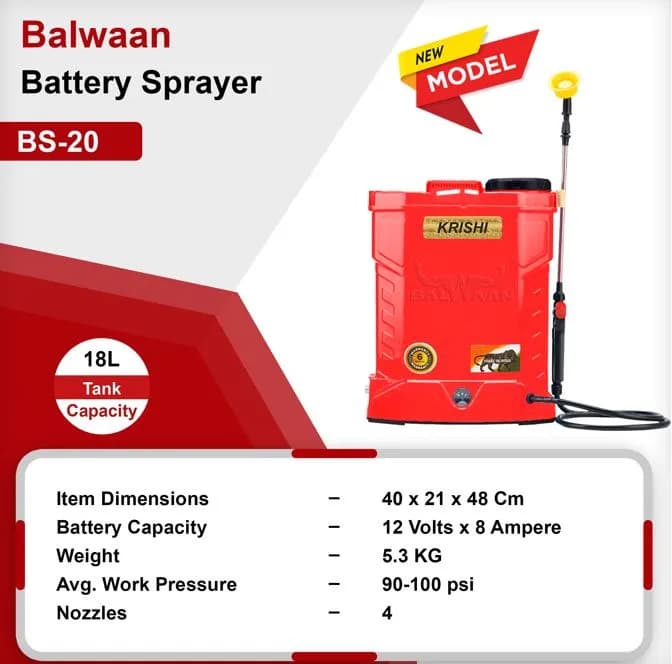 Balwaan BS-20 Single Motor Battery Operated Sprayer, 12 Volt X 8 Amp, Heavy Duty Material, 20 L Tank Capacity - Image 11