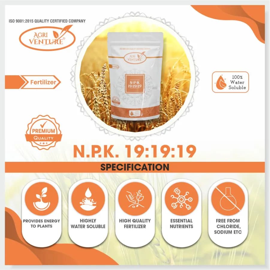 Agriventure NPK 19:19:19 Imported 100% Water Soluble Drip and Foliar Spray Fertilizer - Image 4