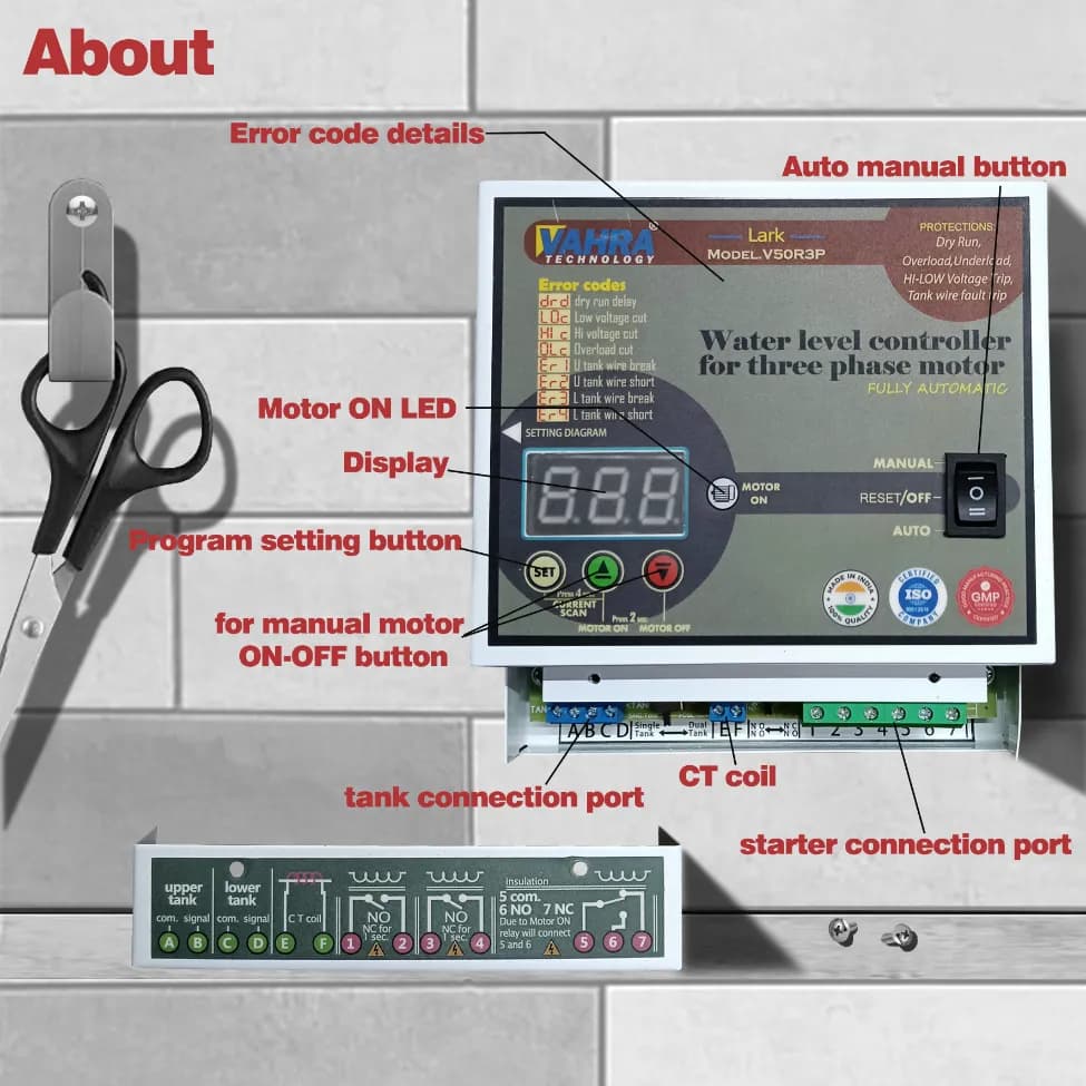 Vahra Fully Automatic Water Level Controller With 5 Carbon Sensor Kit, For All Types Of Three Phase Submersible Pumps Starters (V50R3P) - Image 3