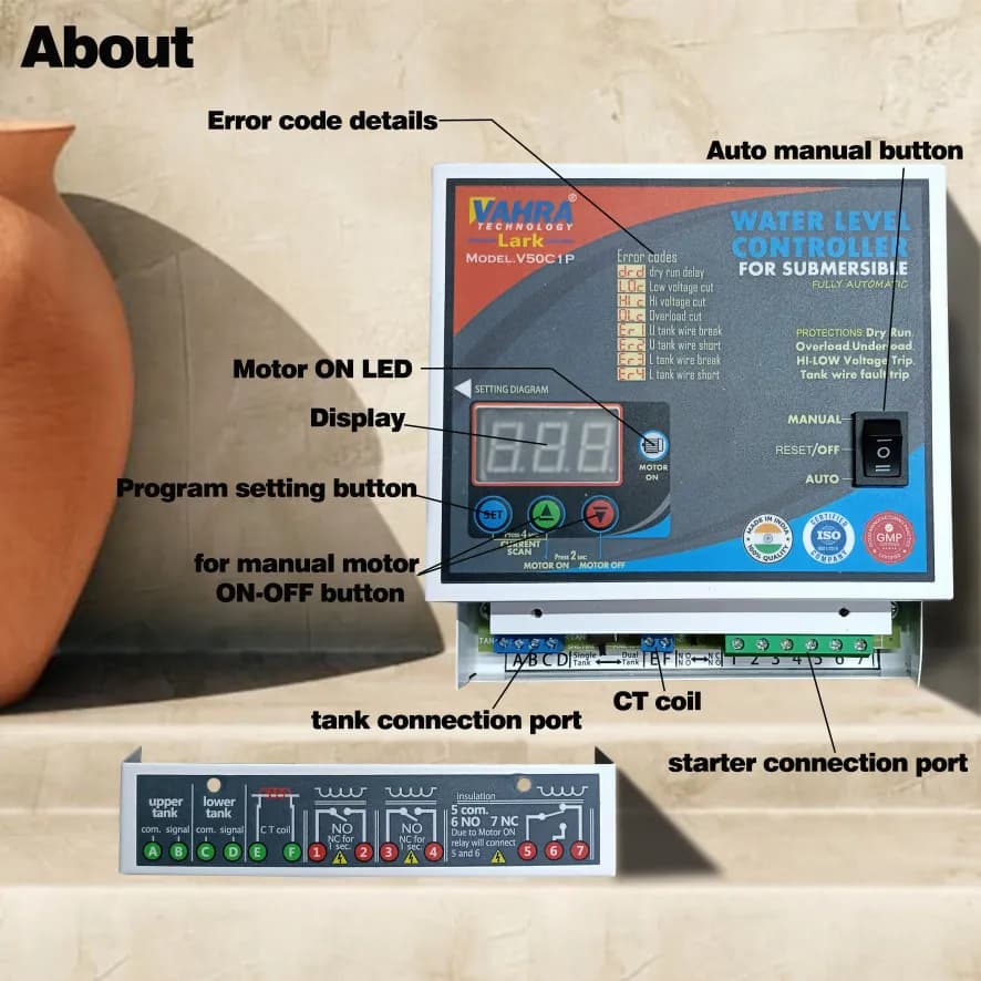 Vahra Fully Automatic Water Level Controller With 5 Carbon Sensor Kit, For All Types Of Single Phase Submersible Pumps Starters (V50C1P) - Image 7