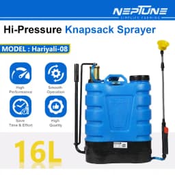 Neptune Hariyali-08 Knapsack Hand Operated Sprayer, 16L HDPE Tank Brass Pressure Chamber, Telescopic Lance with 3 Nozzles, Ideal for Farming, Garden 2