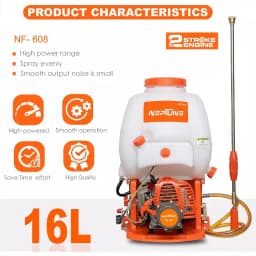 Neptune Model-608 Knapsack Power Sprayer, 2-Stroke 26CC Petrol Engine, 16L Tank, 2 Types Spray Guns Included, Ideal for Farming, Agriculture & Garden 4