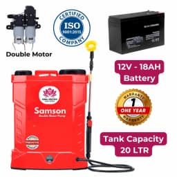 Kamal Agrotech Samson Double Motor Sprayer Pump, Gun, 20L Tank, 12V-18Ah Battery, 20 Feet Spray Height, High-Efficiency Dual Motors 6