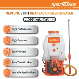 Neptune Model-708 Knapsack Power Sprayer, 2-Stroke 26CC Petrol Engine, 20L Tank, 2 Types Spray Guns Included, Ideal for Farming, Agriculture & Garden 8