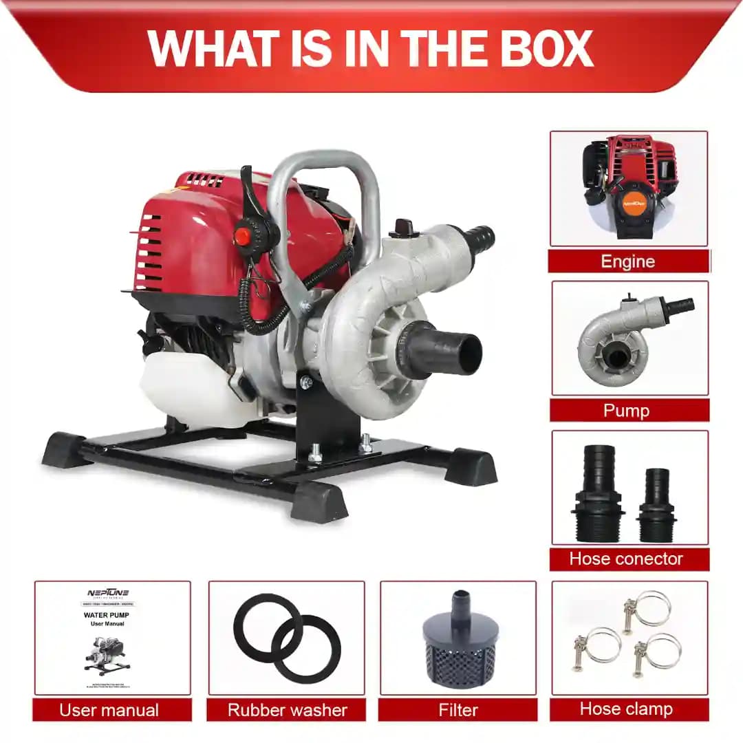 Neptune 35CC Portable Water Pump 1.5 Inch Outlet, Powerful 4 Stroke Petrol Engine, Maximum Discharge 135 L.min Ideal for Farming, Draining, & Gardning - Image 4