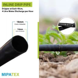 Mipatex Inline Drip Irrigation Pipe, Dripper at Each 40cm, 4 Litre Water Discharge per Hour, Best Quality UV Material, LLDPE. 3