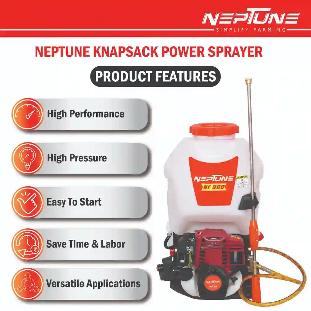 Neptune Model-900 Knapsack Power Sprayer, 4-Stroke 35CC Petrol Engine, 20L Tank, 2 Types Spray Guns Included, Ideal for Farming, Agriculture & Garden - Image 8