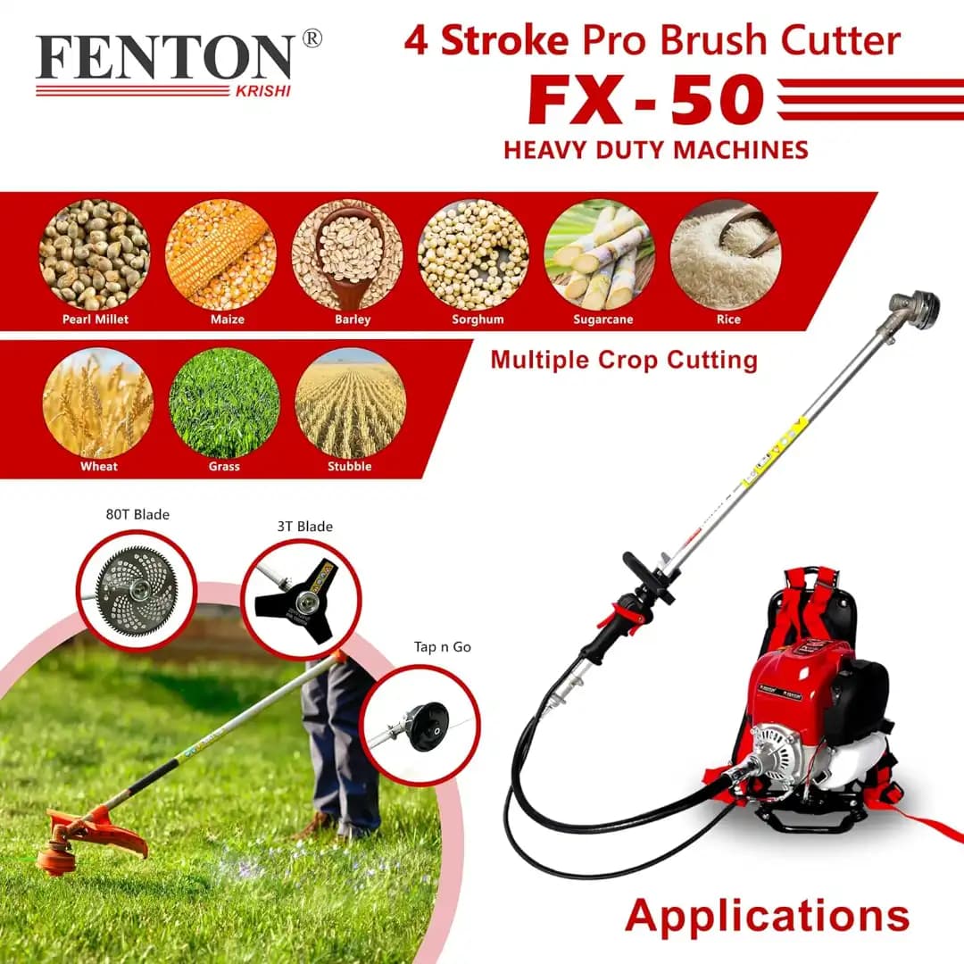 Fenton Krishi Back Pack FX-50 Pro Brush Cutter, 50CC, 4-Stroke, 2.5HP Engine, 750ML Fuel Tank, Best For Gardens, Backyards And Small Fields - Image 2