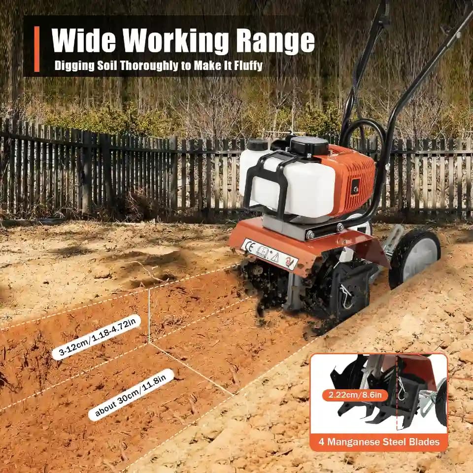 Neptune NC-52 Bottom Mini Power Tiller, 52CC, 2HP Petrol Engine, High Carbon Blades, 10 Width, 4 Depth, Perfect for Agriculture, Farm & Garden Work - Image 6