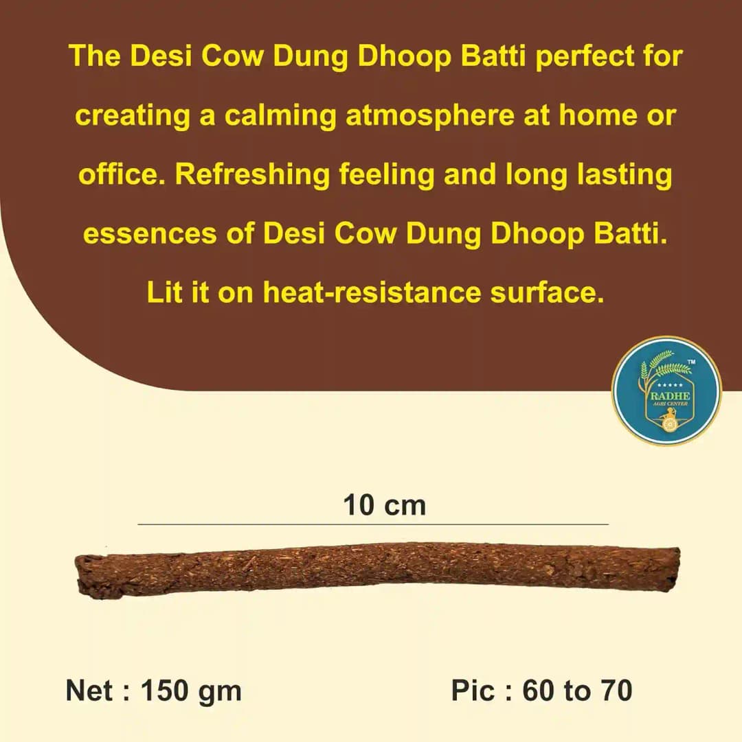 Radhe Desi Cow Dung Dhoop Batti, 100% Organic Incense Sticks for Pooja, Hawan And Mosquito Repellent (60-70 Pcs) - Image 7