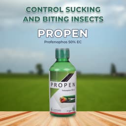प्रोपेन - प्रोफेनोफोस 50% ईसी कीटनाशक, ऑर्गनोफॉस्फेट समूह, गैर-प्रणालीगत कीटनाशक, ओविसाइडल गुण, लाल मकड़ी के कण, थ्रिप्स के विरुद्ध उपयोगी। 2