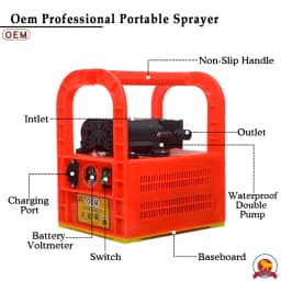 OEM Portable Double Motor Battery Sprayer 12V x 14A Battery, Special Gun & 10 Mtr Pressure Pipe, Ideal For Gardening, Pesticide Application (TP01) 2