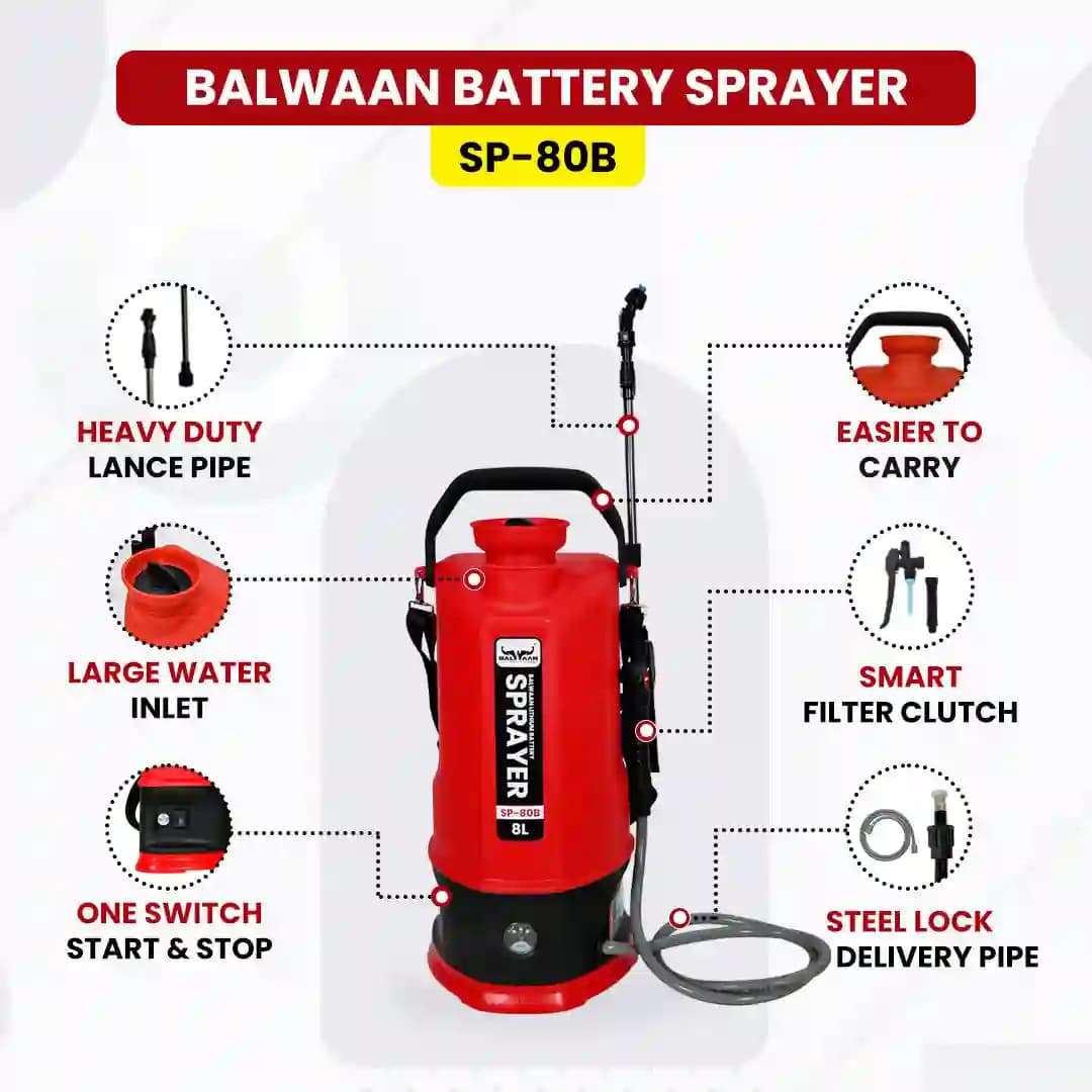 Balwaan SP-80B Li-Ion Garden Spray Pump, 12 Volt x 2.6 Amp Battery, 8 Ltr Tank Capacity, Suitable for Garden Pest Control and Agriculture - Image 5