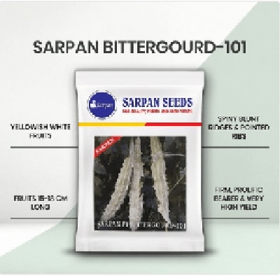 Sarpan 101 F1 Hybrid Bitter Gourd Seeds, Highly Tolerant to Diseases, Fruit is white, glossy, spiny