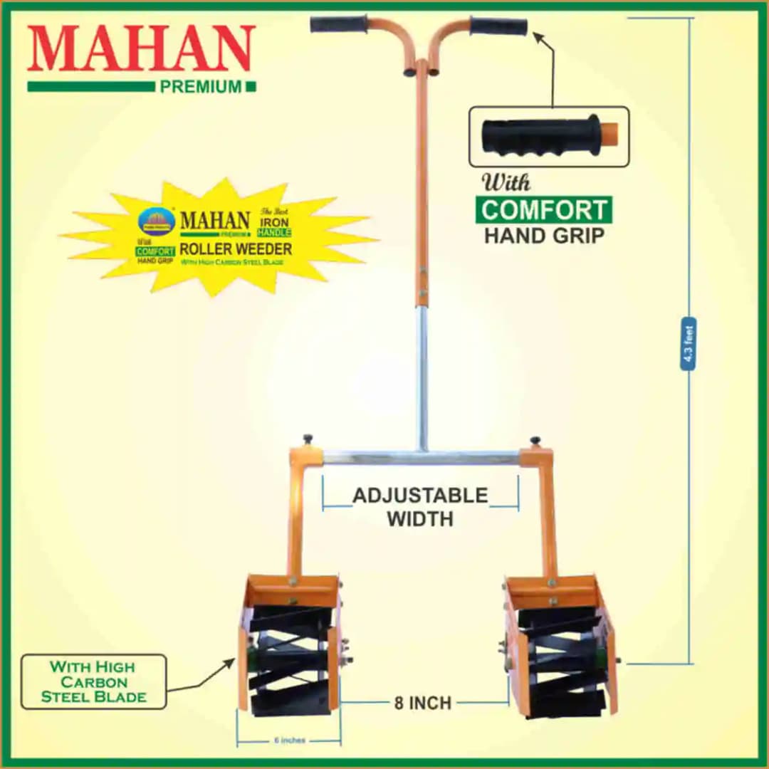 Mahan MDRRWPP-6 Manual Double Row Roller Weeder 6 Inch (2 nos) with Plant Protection Plate and Adjustable Long Handle - Image 3