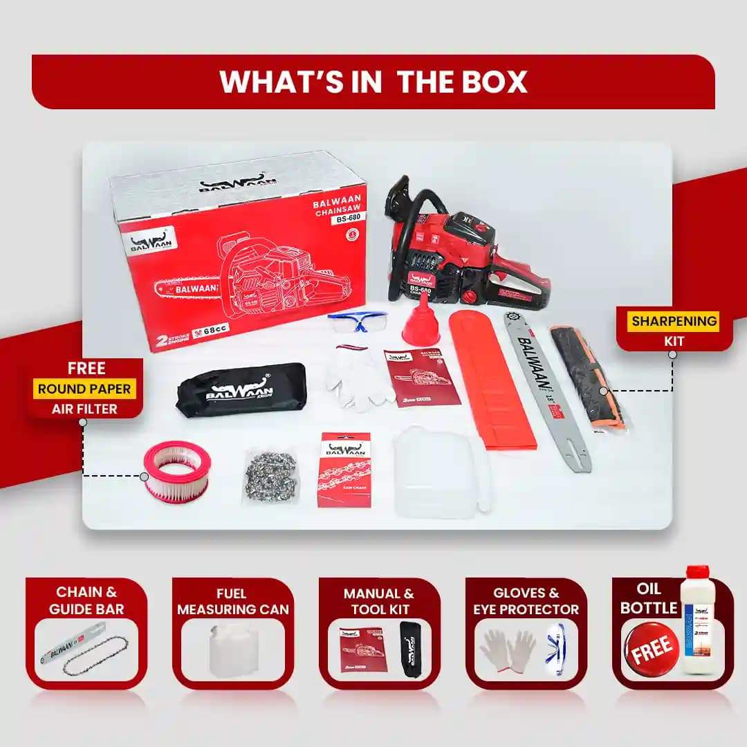 Balwaan 18 Inches BS-680 Ultimate Chainsaw with 68CC Engine, Petrol Operated, 1 Year Warranty - Image 6