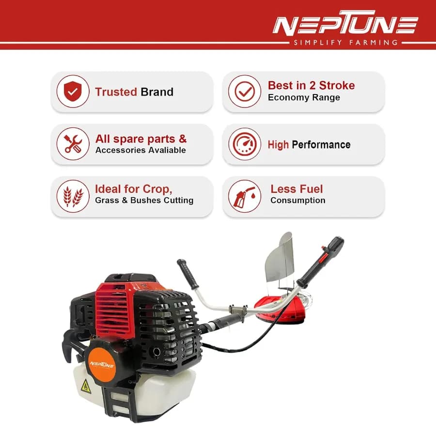 नेपच्यून ब्रश कटर BC-520, 52CC इंजन, 3 इन 1 ब्रश 2 स्ट्रोक घास ट्रिमर 3 ब्लेड्स के साथ - Image 3
