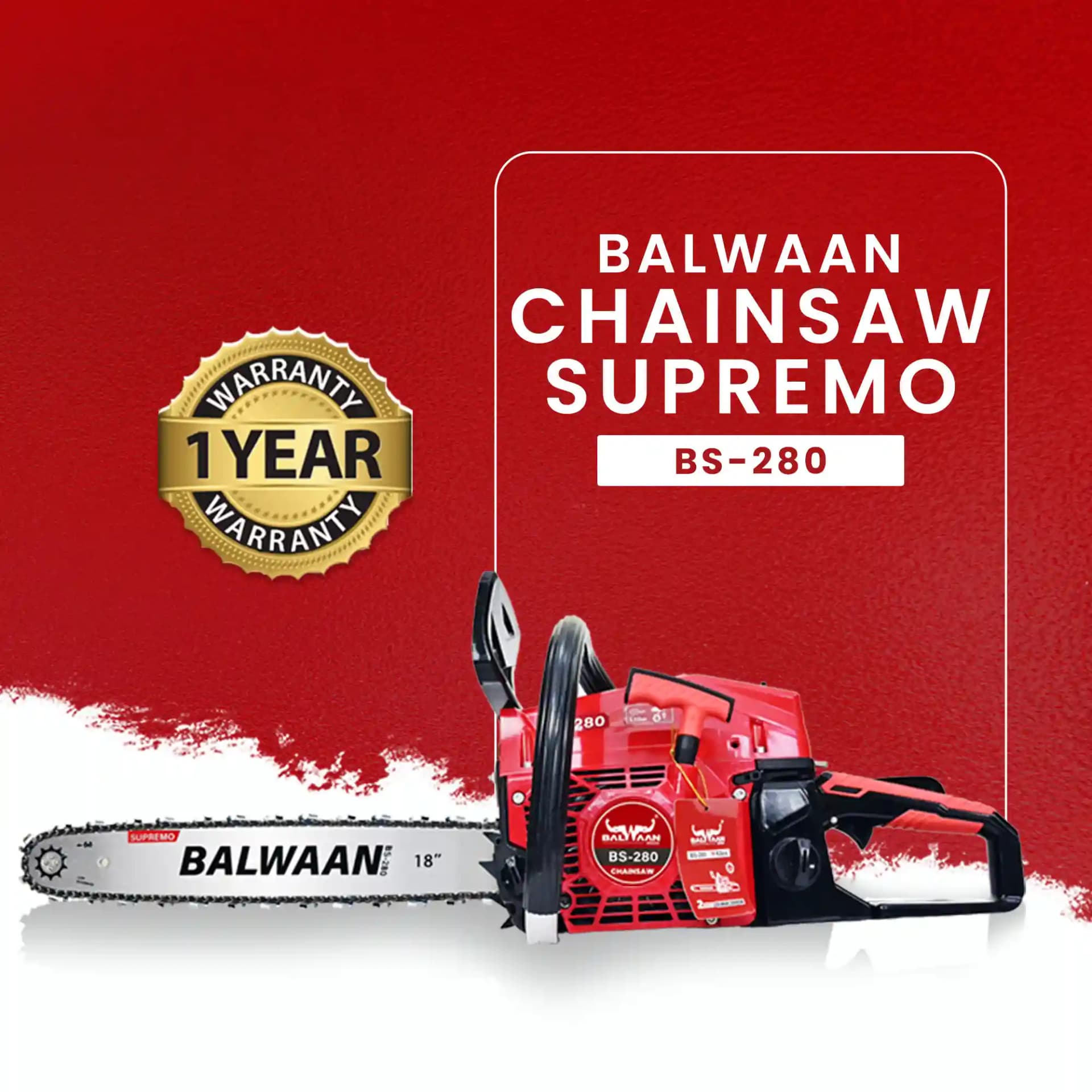 Balwaan BS-280 Supremo Chainsaw, 62cc Engine, 2 Stroke Petrol Operated, 1 Year Warranty - Image 2