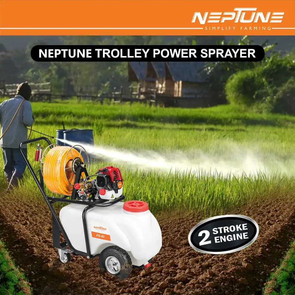 Neptune PS-50 Portable Trolley Power Sprayer, 2-Stroke 26CC Engine, 50L Tank, Spray Gun, 50 Meter Hose with Reel, Ideal for Farming & Garden - Image 2