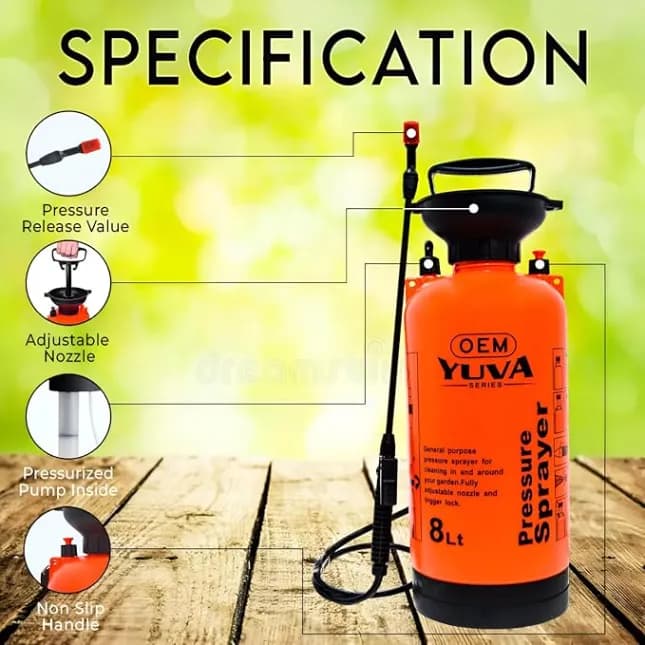 OEM Multipurpose 8L Capacity Garden Sprayer, Heavy-Duty Manual Pump For Spraying Pesticides, Herbicides, And Fertilizers - Image 4