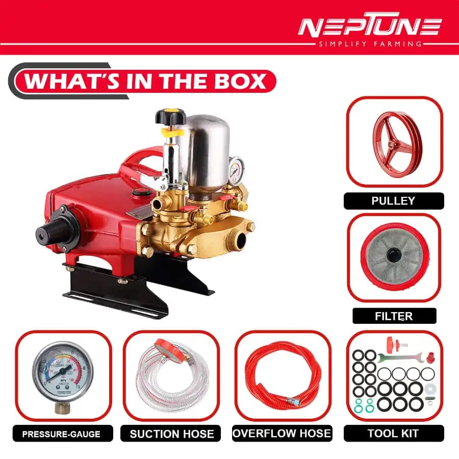 Neptune HTP-Silver Triplex Sprayer Pump, 14-22 L-min Output, High Pressure Tractor-Mounted Sprayer Pump For Fertilizer And Car Wash Solutions - Image 4
