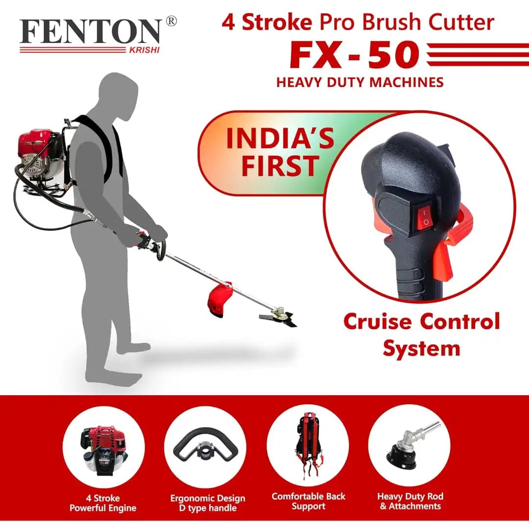 Fenton Krishi Back Pack FX-50 Pro Brush Cutter, 50CC, 4-Stroke, 2.5HP Engine, 750ML Fuel Tank, Best For Gardens, Backyards And Small Fields - Image 3