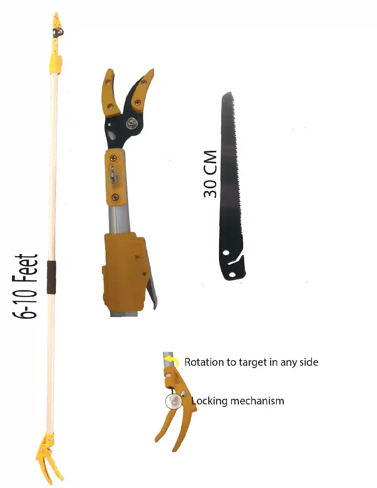 Lightweight Aluminum Telescopic Long Reach (10 Feet) Cut and Hold Pruner with Saw