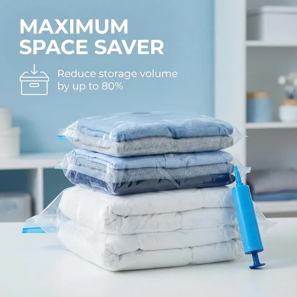 Vacuum Storage Bags with Suction Pump & Shirt Clips Big Capacity Space Saver Set (5 Pcs Set) - Image 6