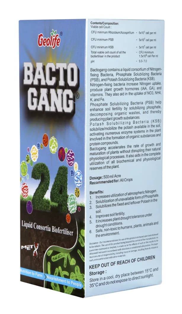 Geolife Bactogang 24 Advance Microbial Bio Fertilizer, Boost Soil Fertility - Image 2