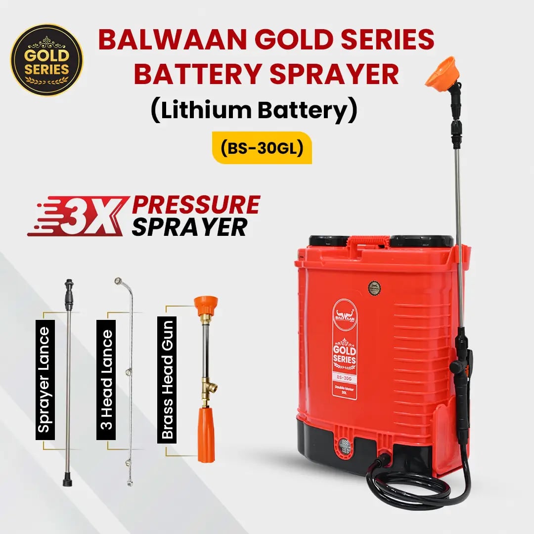 Balwaan BS-30GL Gold Series Double Motor Battery Sprayer, India\'s First Digital Battery Indicator, 12 Volt x 12 Amp, 20 L Tank