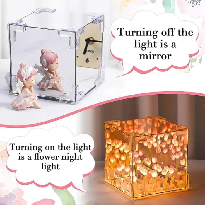Cube Tulip Night Lamp, LED Decorative Mirror Flower Table Light For Bedroom - Image 5