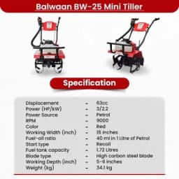 Balwaan BW-25 Mini Tiller 63CC, 2 Stroke, For Soil Preparation And Removes Unwanted Weed 4