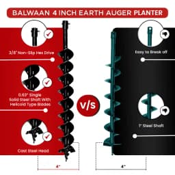 Balwaan PT-4D Double Spiral Planter, 4 Inch Earth Auger, Heavy-Duty, Faster Drilling And Durable 6