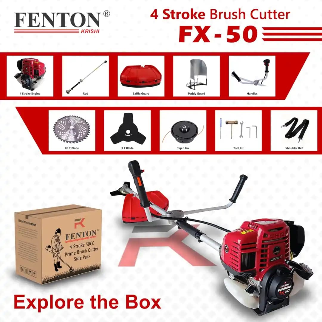 Fenton Krishi Side Pack FX-50 Prime Brush Cutter, 50CC, 4-Stroke, 1.8HP Engine, 750ML Fuel Tank, Best For Gardens, Backyards And Small Fields - Image 5