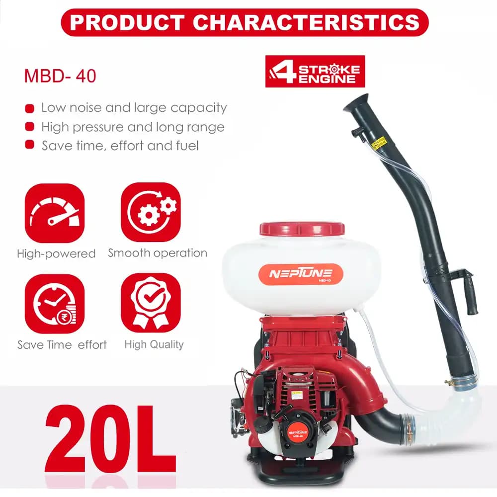 Neptune MBD-40 2 In 1 Knapsack Mist Blower, Powder Duster And Sprayer, 4-Stroke 35CC Petrol Engine, 20L Tank Capacity, Ideal For Farming And Garden - Image 4