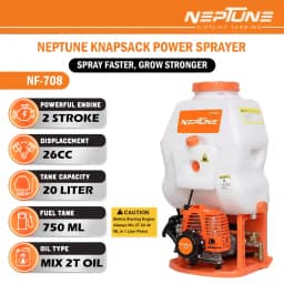 Neptune Model-708 Knapsack Power Sprayer, 2-Stroke 26CC Petrol Engine, 20L Tank, 2 Types Spray Guns Included, Ideal for Farming, Agriculture & Garden 4