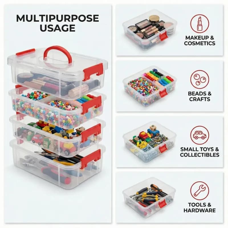 4-Layer Transparent Multipurpose Plastic Storage Box with Handle - Image 4