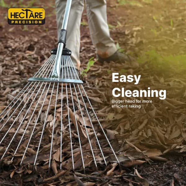 Hectare Precision 15 Tine Stainelss Steel Telescopic Metal Rake, 31 to 64 Inch Adjustable Expanding Handle Rake For Quick Clean Up of Lawn, Garden - Image 6