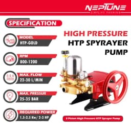 Neptune HTP-Gold Triplex Sprayer Pump, 22-30 L-min Output, High Pressure Tractor-Mounted Sprayer Pump for Fertilizer And Car Wash Solutions 4