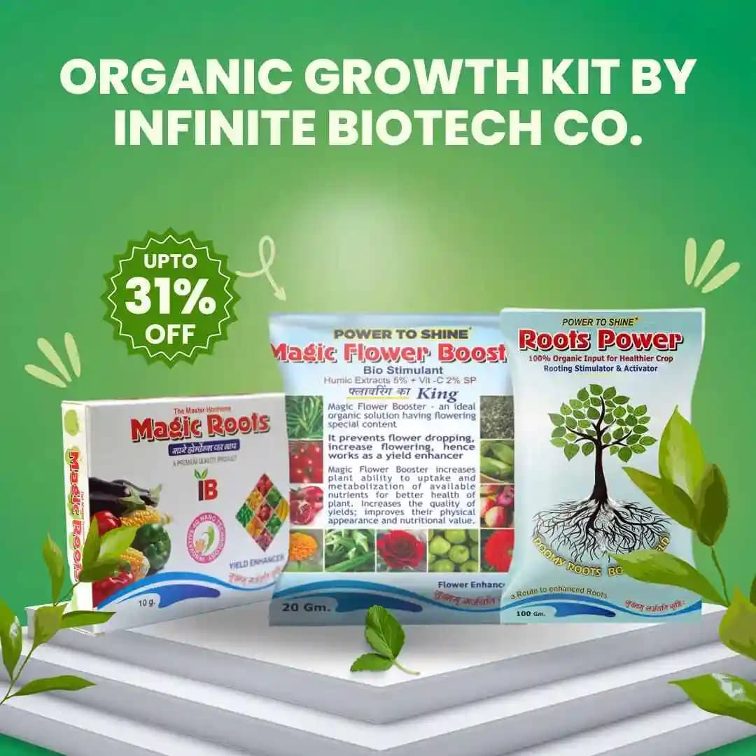 Organic Growth Kit (Magic Roots 10 Gm Nano PGR + Magic Flower Booster 20 Gm Nano Flowering Stimulant + Roots Power 200 Gm Rooting Hormone) - Image 1