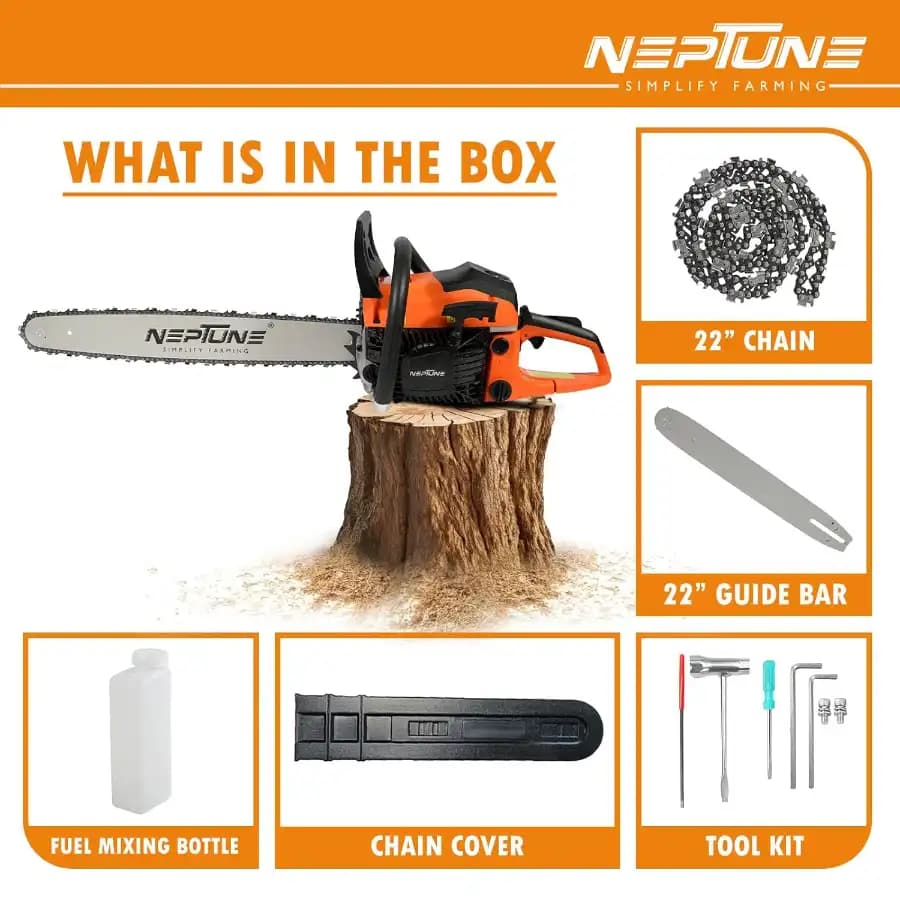 Neptune CS-58M Chain Saw Heavy Duty Powerful Magnesium Body, 58CC, 2 Stroke Petrol, 22inch Blade, Professional Cutting Trees, Garden, Agriculture - Image 4
