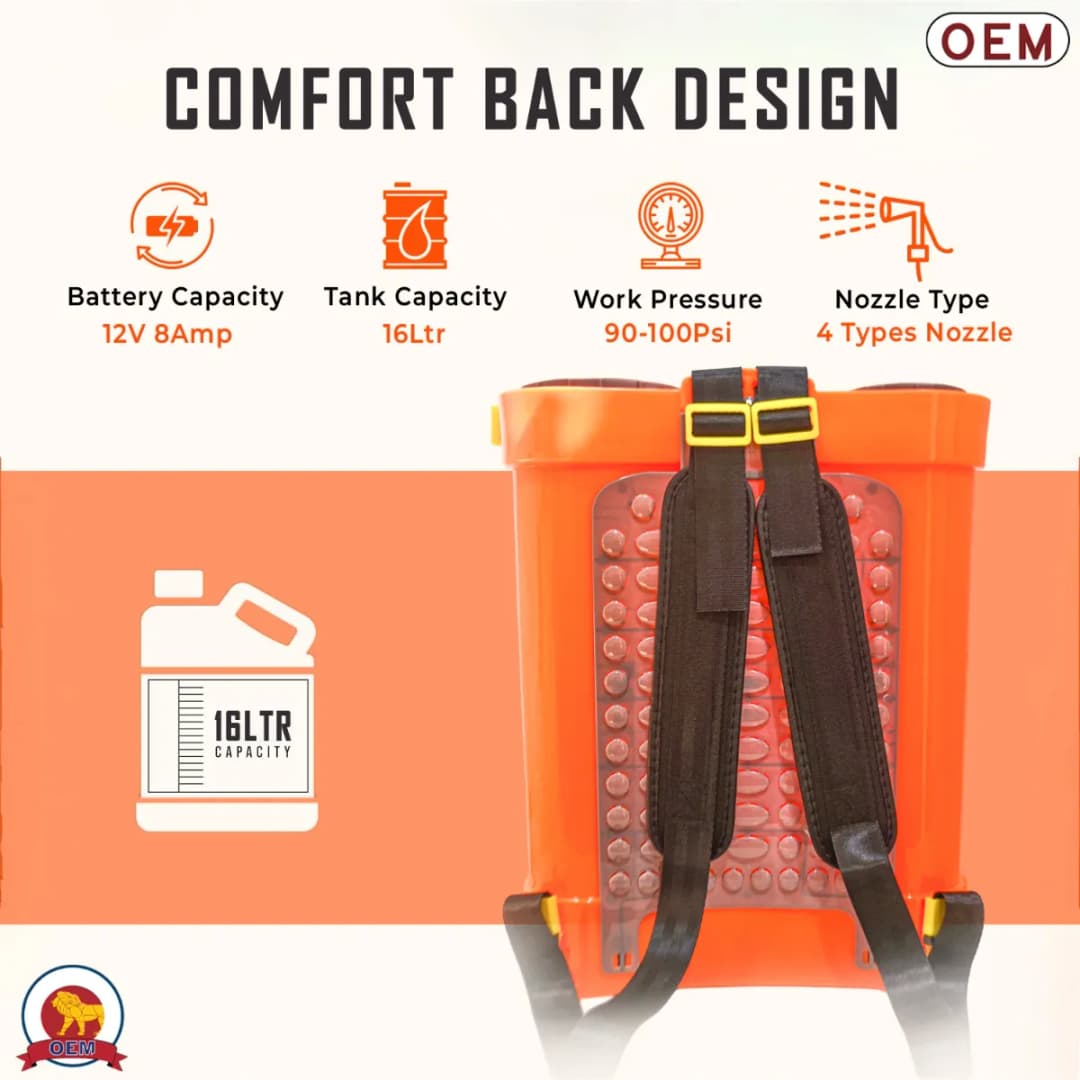 OEM Battery Operated Sprayer 12V x 8A (16 Liter Capacity) High-Pressure Knapsack For Agriculture, Gardening & Pest Control - Image 4