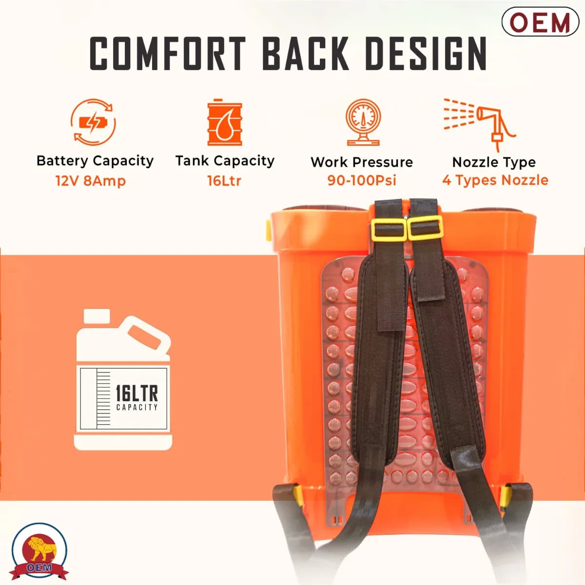 OEM Battery Operated Sprayer 12V x 8A (16 Liter Capacity) High-Pressure Knapsack For Agriculture, Gardening & Pest Control - Image 4