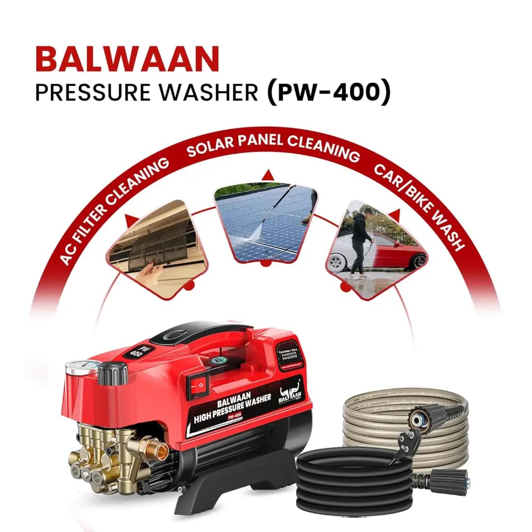Balwaan PW-400 Pressure Washer - 1800W Motor, 7.5 L-Min Flow, Adjustable Brass Pump - Image 3