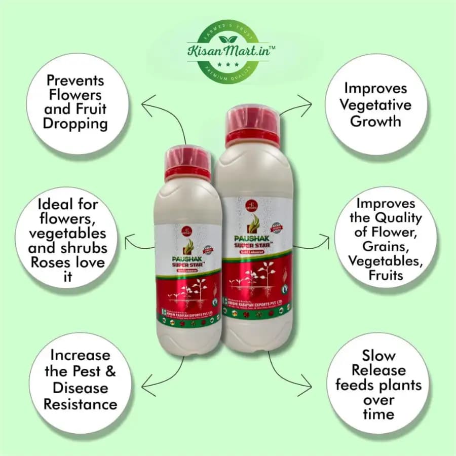 Krishi Rasayan PAUSHAK SUPER STAR Gibberellic Acid 0.45% SL Plant Growth Stimulant, Improve Flowering, Fruiting And Chlorophyll In Crops - Image 6