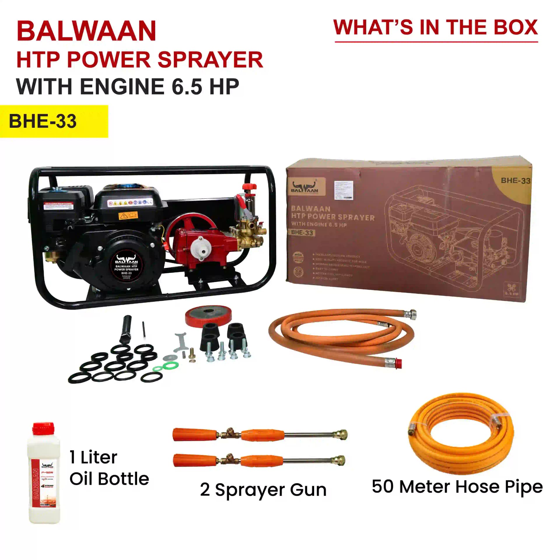 Balwaan BHE-33 Portable Power Sprayer, 4 Stroke HTP Sprayer With 6.5 HP Engine and 196 CC - Image 5