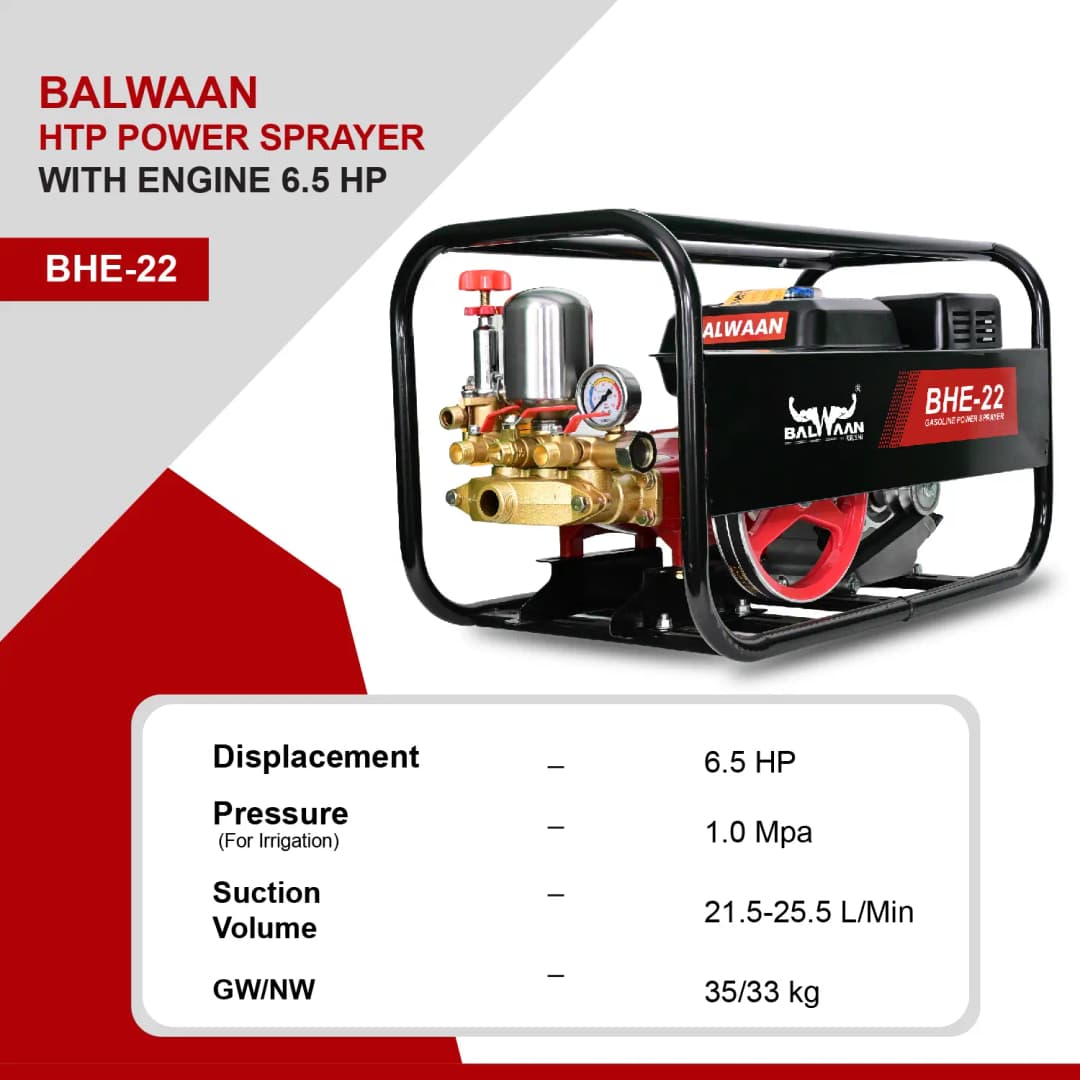 Balwaan BHE-22 Portable Power Sprayer, 4-Stroke HTP Sprayer With 6.5 HP Engine and 196 CC, Suitable for Gardening, Industrial Use and Agriculture Use - Image 2