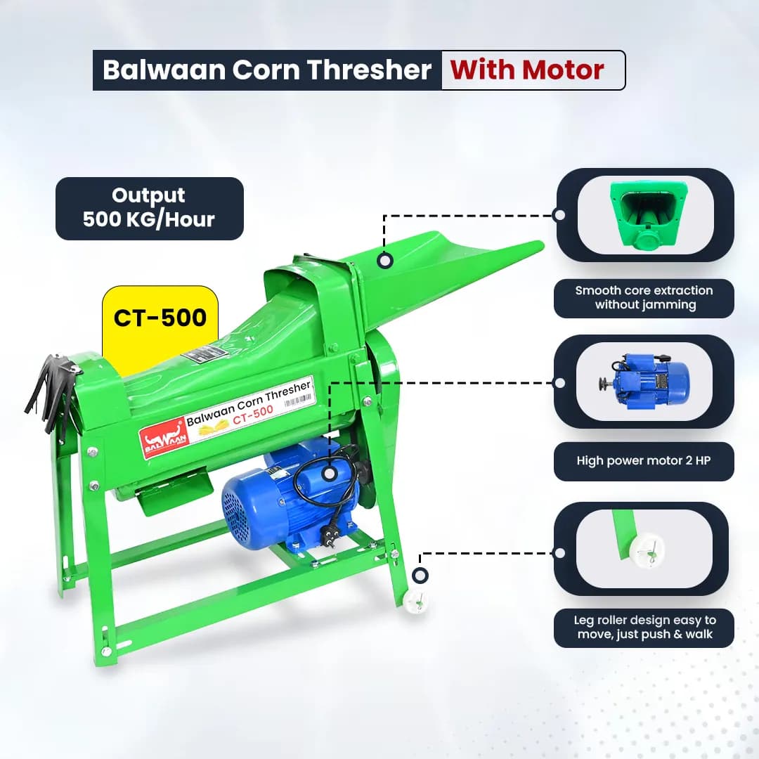Balwaan CT-500 Corn Thresher With Motor (Green), 1.3 HP Motor Capacity, Suitable For Home & Agricultural Use - Image 3